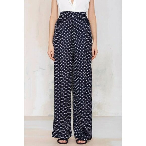Glamorous Women's Navy Blue Polka Dot Up & Away Wide-Leg Pants Size S Nasty Gal - Picture 3 of 11
